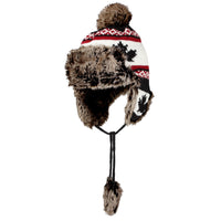 Fleece Maple Fair Isle Knit Beanie Hat Earflaps Cap