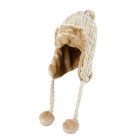 Fleece Lining Thick Cable Knit Beanie Hat Earflaps Cap