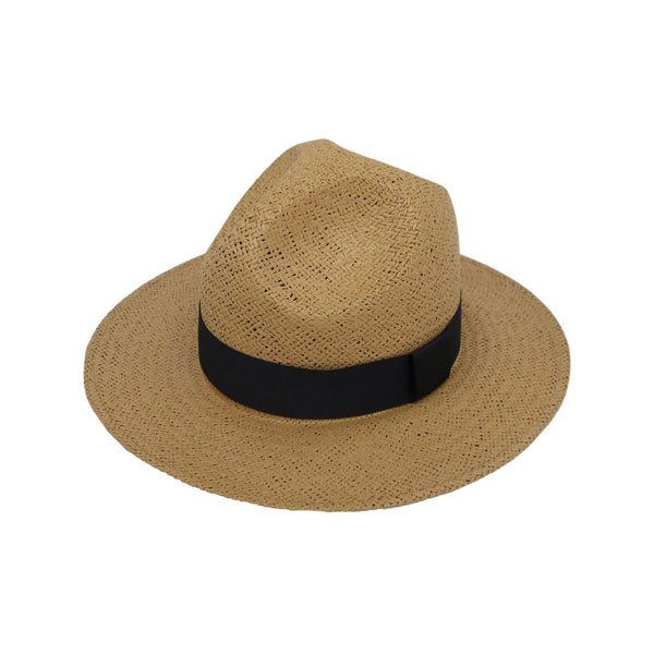 Wide Brim Fedora Panama Sun Hat Straw Black Banded