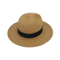 Wide Brim Fedora Panama Sun Hat Straw Black Banded GN61334