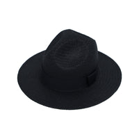 Wide Brim Fedora Panama Sun Hat Straw Black Banded GN61334