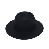 Wide Brim Fedora Panama Sun Hat Straw Black Banded GN61334