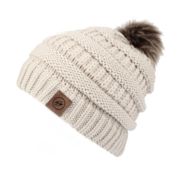 Cable Knit Ribbed Pom Beanie Winter Hat Slouchy Cap