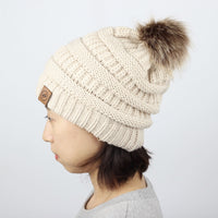 Cable Knit Ribbed Pom Beanie Winter Hat Slouchy Cap HZP0030