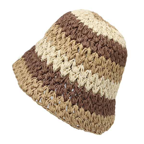 Summer Colorful Paper Straw Sun Bowler Beach Cap Foldable Deep Bucket Hat