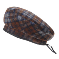 Wool Beret Hat Tartan Check Leather Sweatband