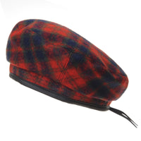 Wool Beret Hat Tartan Check Leather Sweatband