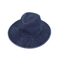 Denim Fedora Hat Plain Stitch Washed Short Wide Brim Panama Hat