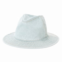 Denim Fedora Hat Plain Stitch Washed Short Wide Brim Panama Hat KR61009