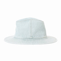 Denim Fedora Hat Plain Stitch Washed Short Wide Brim Panama Hat KR61009