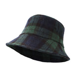 Wool Plaid Tartan Bucket Fedora Hat Winter Check Cap