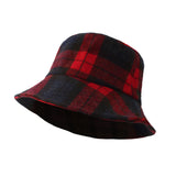 Wool Plaid Tartan Bucket Fedora Hat Winter Check Cap KRB1292