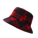 Wool Plaid Tartan Bucket Fedora Hat Winter Check Cap KRB1292
