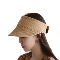 Womens Wide Brim Sun Visor Foldable Straw Beach Hat
