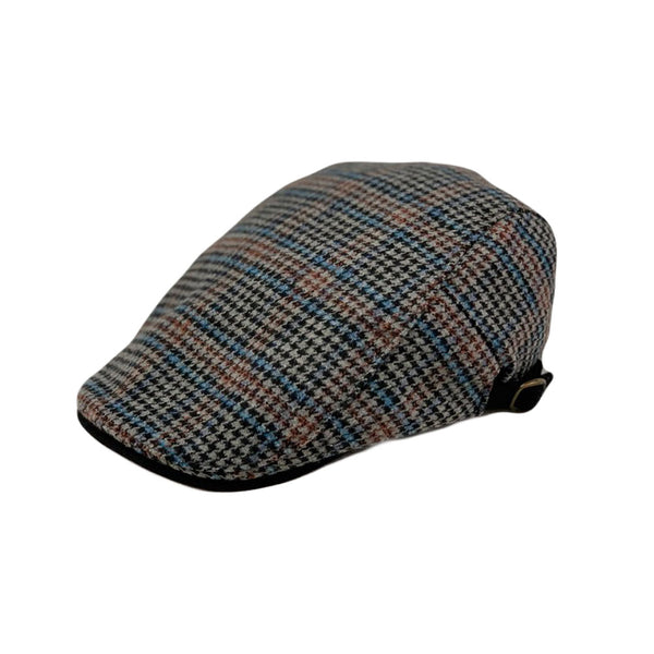 Wool Houndstooth Check Flat Cap Winter Warm Ivy Adjustable Hat