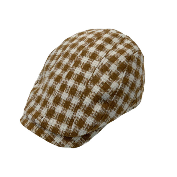 Plaid Check Newsboy Hat Men Adjustable Wool Flat Cap