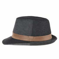 Denim Cotton Fedora Hat with Faux Leather Band LD3279
