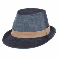 Denim Cotton Fedora Hat with Faux Leather Band LD3279