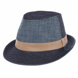 Denim Cotton Fedora Hat with Faux Leather Band LD3279