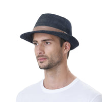 Denim Cotton Fedora Hat with Faux Leather Band LD3279