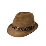 Leopard Band Fedora Hat Short Brim Suede Trilby
