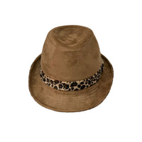 Leopard Band Fedora Hat Short Brim Suede Trilby LD61466