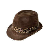 Leopard Band Fedora Hat Short Brim Suede Trilby LD61466