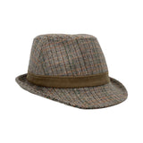 Herringbone Check Pattern Fedora Hat Wool Classic Trilby Short Brim LD61540