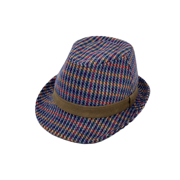 Tartan Plaid Glen Check Pattern Fedora Hat Classic Wool Trilby Short Brim Cap