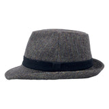 Wool Herringbone Check Fedora Hat - Classy Trilby Manhattan Structured Short Brim LD61567