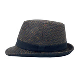 Wool Herringbone Check Fedora Hat Classy Manhattan Trilby For Men Women LD61571