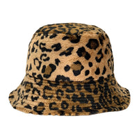 Leopard Soft Plush Winter Bucket Hat Fluffy Fashion Cap
