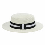 Boater Skimmer Sailor Straw Amish Hat Banded 1920s QZW0058