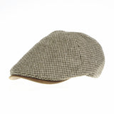 Winter Tweed Houndstooth Newsboy Hat Faux Leather Brim Flat Cap