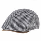 Winter Tweed Houndstooth Newsboy Hat Faux Leather Brim Flat Cap SL3019
