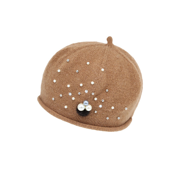 Knit Beanie Slouchy Winter Women Pearl Earflap Hat