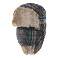 Tartan Check Ear Flap Cap Winter Hat Trooper Faux Fur