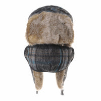 Tartan Check Ear Flap Cap Winter Hat Trooper Faux Fur SL7524