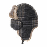 Tartan Check Ear Flap Cap Winter Hat Trooper Faux Fur SL7524