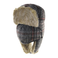 Tartan Check Ear Flap Cap Winter Hat Trooper Faux Fur SL7524