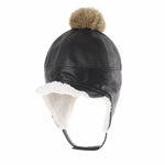 Faux Leather Aviator Trooper Hat Detachable Fur Pom