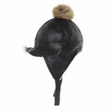 Faux Leather Aviator Trooper Hat Detachable Fur Pom SL7550