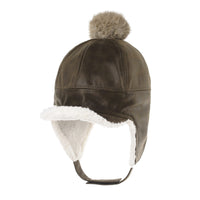 Faux Leather Aviator Trooper Hat Detachable Fur Pom SL7550