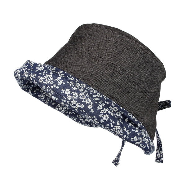 Cotton Denim Bucket Hat Women Floral Foldable Lady Cap