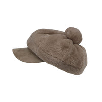 Winter Fuzzy Pom Fleece Y2K Newsboy Hat Suede Brim Baker Boy Beret Flat Cap SLG1453