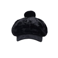 Winter Fuzzy Pom Fleece Y2K Newsboy Hat Suede Brim Baker Boy Beret Flat Cap SLG1453
