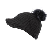 Women Ribbed Visor Knit Pom Beanie Hat Winter Warm Cap SLQ1252