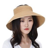 Womens Sun Visor Packable Wide Brim Roll-Up Beach Straw Hat