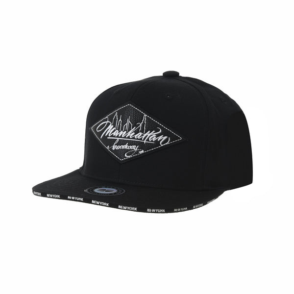 Snapback Hat Diamond Faux Leather Manhattan Patch Flat Brim Cotton Baseball Cap