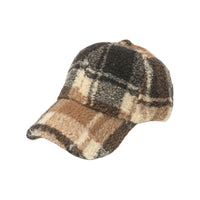 Winter Warm Check Baseball Cap Faux Lamb Wool Teddy Fleece Adjustable Outdoor Cap